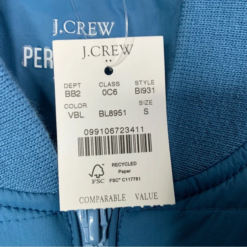 J. Crew Performance Vest Mens Small Quilted Full‎ Zip Blue. (NWT).